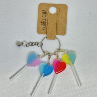 Handmade Stitch Markers for Crocheting / Knitting Heart Shaped Lollipop Charms with Clasp Keychain