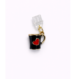 Black Mug Red Heart Phone Charm Plug-In Accessory Chronic Rare Invisible Illness Awareness & Support