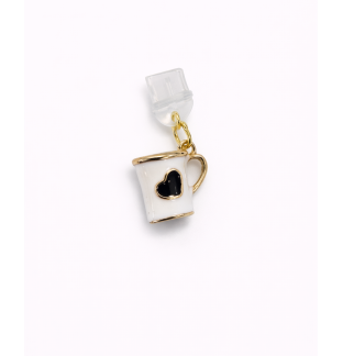 White Mug Black Heart Phone Charm Plug-In Accessory Chronic Rare Invisible Illness Awareness & Support