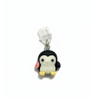 Black & White Penguin Holding A Heart Phone Charm Plug-In Accessory Chronic Rare Invisible Illness Awareness & Support