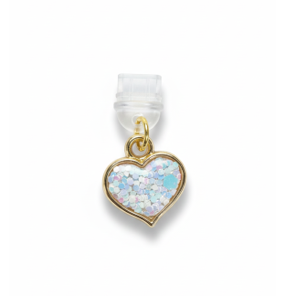 Iridescent White Confetti Heart Phone Charm Plug-In Accessory Chronic Rare Invisible Illness Awareness & Support