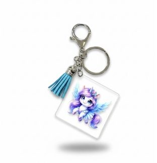 Handmade Unicorn Angel w/Teal Tassel Awareness Keychain Chronic & Invisible Illness Support