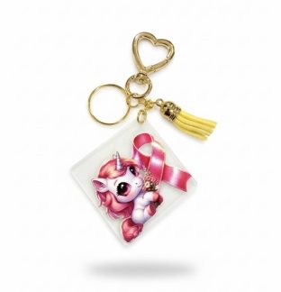 Handmade Pink Ribbon Unicorn Awareness Keychain Chronic & Invisible Illness Support