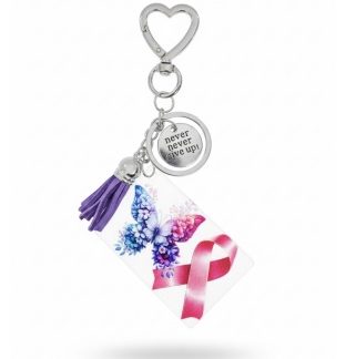 Handmade Never Give Up Pink Ribbon Awareness Keychain Chronic & Invisible Illness Support