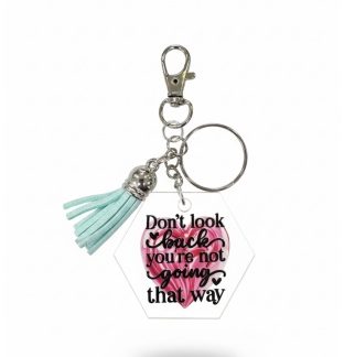 Handmade Don't Look Back Teal Tassel Awareness Keychain Chronic & Invisible Illness Support