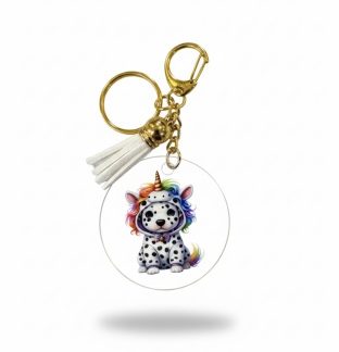 Handmade Unicorn Dalmatian White Tassel Awareness Keychain Chronic & Invisible Illness Support