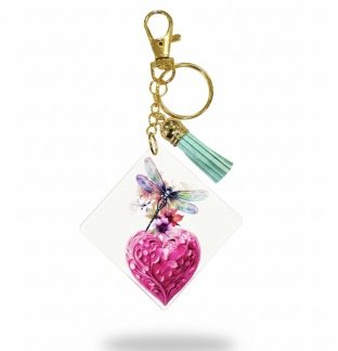 Handmade Dragonfly Heart Teal Tassel Awareness Keychain Chronic & Invisible Illness Support