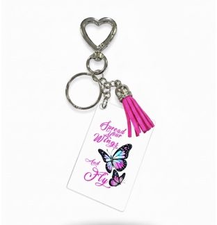Handmade Fly Pink Tassel Butterfly Awareness Keychain Chronic & Invisible Illness Support