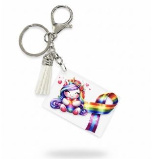 Handmade Rainbow Unicorn White Tassel Awareness Keychain Chronic & Invisible Illness Support