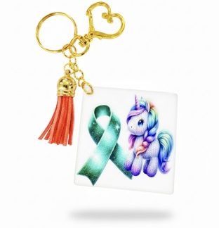 Handmade Unicorn Green Teal Ribbon Awareness Keychain Chronic & Invisible Illness Support