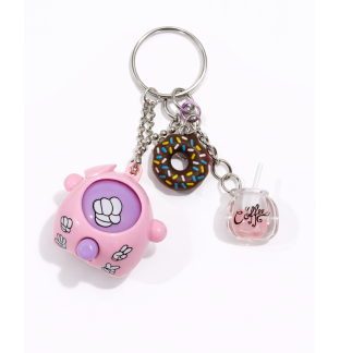 Pink Purple Rock Paper Scissors Fidget Toy With Brown & Pink Donut and Coffee Adorable Charms Raise Awareness Support Rare Chronic & Invisible Illness