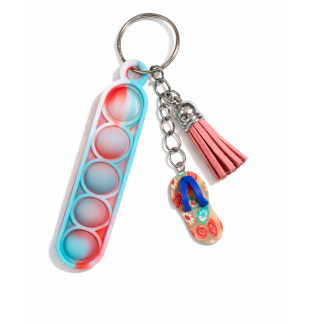 Red White & Teal Swirl Silicone Mini Pop Fidget With Adorable Orange Fip Flop and Pink Tassel Keychain Sensory Toy Raise Awareness Support Rare Chronic & Invisible Illness