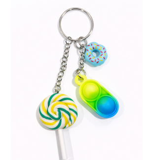 Yellow Green Blue Silicone Mini Pop Fidget With Blue Donut & Green and Yellow Swirl Lollipop Keychain Sensory Toy Raise Awareness Support Rare Chronic & Invisible Illness