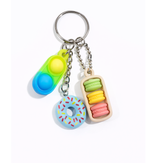 Yellow Green Blue Silicone Mini Pop Fidget With Donut and Pink Cookies Keychain Sensory Toy Raise Awareness Support Rare Chronic & Invisible Illness