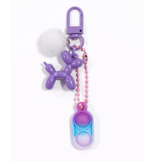 Pink Blue Purple Silicone Mini Pop Fidget With Purple Balloon Dog White Pom-pom Keychain Sensory Toy Raise Awareness Support Rare Chronic & Invisible Illness