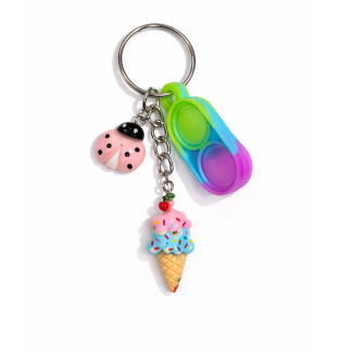 Green Blue Purple Silicone Mini Pop Fidget Keychain Icecream & Pink Ladybug Charm Sensory Toy Raise Awareness Support Rare Chronic & Invisible Illness