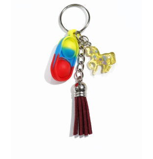 Yellow Blue Red Silicone Mini Pop Fidget With Glittery Unicorn & Maroon Tassel Sensory Toy Raise Awareness Support Rare Chronic & Invisible Illness