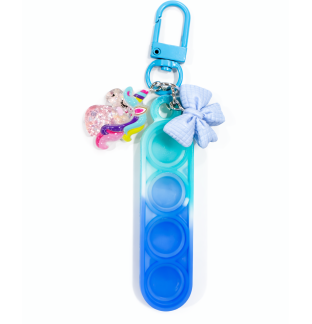 Teal & Blue Silicone Mini Pop Fidget With Bow & Adorable Glittery Unicorn Keychain Sensory Toy Raise Awareness Support Rare Chronic & Invisible Illness