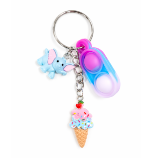 Pink Blue Purple Silicone Mini Pop Fidget With Blue Elephant and Ice Cream Charm Keychain Sensory Toy Raise Awareness Support Rare Chronic & Invisible Illness