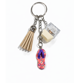 Beige Audible Keyboard Clicker Orange Flip Flop Charm and Light Brown Tassel Fidget Sensory Toy Raise Awareness Support Rare Chronic & Invisible Illness