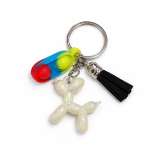 Yellow Blue Red Silicone Mini Pop Fidget With White Balloon Dog Black Tassel Sensory Toy Raise Awareness Support Rare Chronic & Invisible Illness