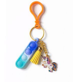 Orange Clasp Yellow White Teal & Blue Silicone Mini Pop Fidget With Rainbow Unicorn & Tassel Keychain Sensory Toy Raise Awareness Support Rare Chronic & Invisible Illness