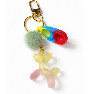Yellow Blue Yellow Silicone Mini Pop Fidget With Yellow Red Balloon Dog Charm & Green Pom Pom Sensory Toy Raise Awareness Support Rare Chronic & Invisible Illness
