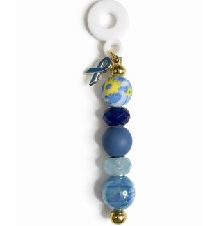 Handmade Beaded Blue Straw Accessory With Ribbon Charm Support Chronic & Rare Disease Awareness Gold