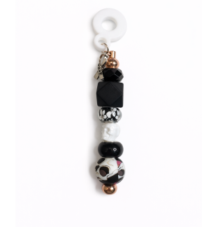 Handmade Beaded Black Straw Skull Accessory With Ribbon Charm Support Chronic & Rare Disease Awareness Chrome
