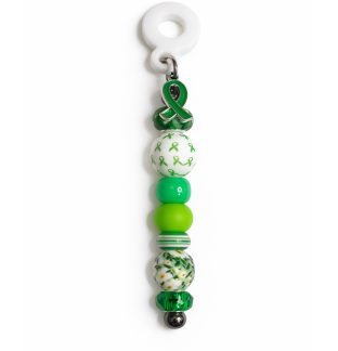 Handmade Beaded Green Straw Accessory With Ribbon Charm Support Chronic & Rare Disease Awareness Ribbon bead