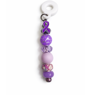 Handmade Beaded Purple Straw Accessory With Ribbon Charm Support Chronic & Rare Disease Awareness
