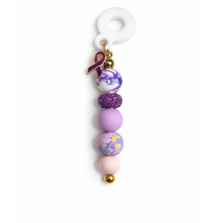 Handmade Beaded Purple Gold Straw Accessory With Ribbon Charm Support Chronic & Rare Disease Awareness