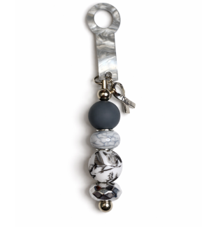 Handmade Beaded Gray Straw Accessory With Ribbon Charm Support Chronic & Rare Disease Awareness