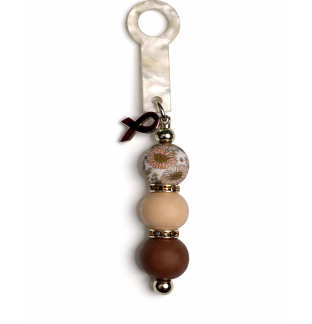 Handmade Beaded Brown Straw Accessory With Ribbon Charm Support Chronic & Rare Disease Awareness