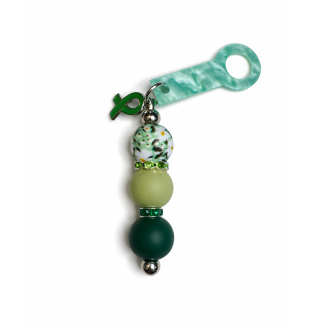 Handmade Beaded Green Ribbon Straw Accessory With Ribbon Charm Support Chronic & Rare Disease Awareness