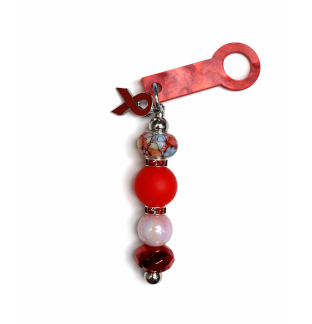 Handmade Beaded Red Ribbon Straw Accessory With Ribbon Charm Support Chronic & Rare Disease Awareness