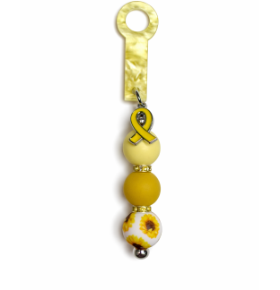 Handmade Beaded Yellow Ribbon Straw Accessory With Ribbon Charm Support Chronic & Rare Disease Awareness