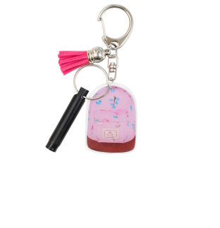 2D Acrylic Pink Backpack Keychain w/Black Safety Whistle Pink Tassel Nonprofit Support