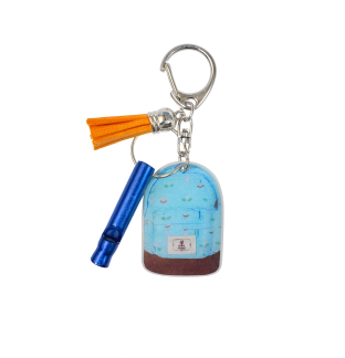 2D Acrylic Blue Backpack Keychain w/Blue Safety Whistle Orange assel Nonprofit Support
