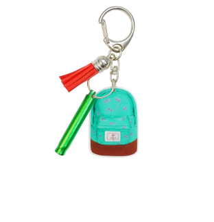 2D Acrylic Teal Backpack Keychain w/Green Safety Whistle Red Tassel Chronic Rare Invisible Illness