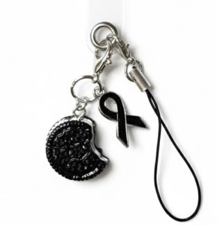 Black Ribbon and Cookie Charm Handmade Phone Lanyard & Charm Accessory Chronic Rare Invisible Illness Awareness & Support