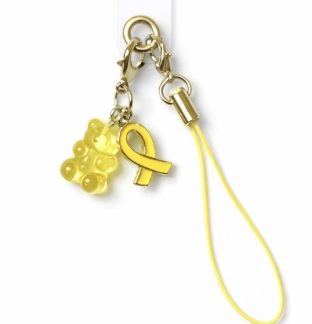 Yellow Ribbon and Gummy Bear Charm Handmade Phone Lanyard & Charm Accessory Chronic Rare Invisible Illness Awareness & Support