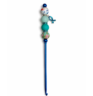 Handmade Blue Floral Crochet Hook For Crafter Support Chronic, Rare & Invisible Illness Awareness