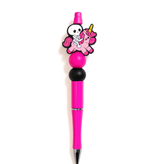 Handmade Pink Black Skeleton Riding A Unicorn Cute, Fun & Full of Heart Support & Awareness