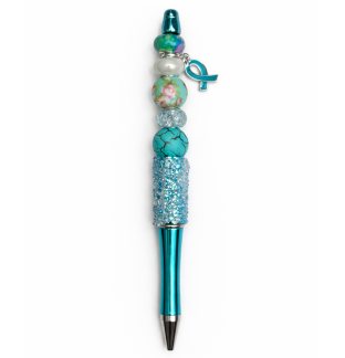 Handmade Sparkly Teal Pen with Ribbon Charm Cute, Fun & Full of Heart Support & Awareness