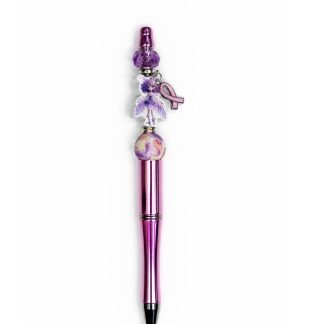 Handmade Purple Beaded Pen with Ribbon Charm Cute, Fun & Full of Heart Support & Awareness