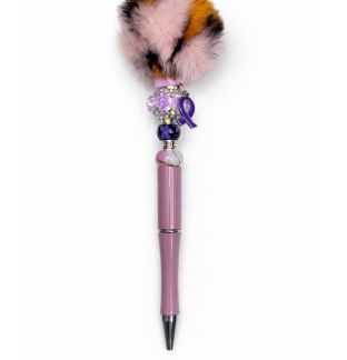 Handmade Purple Pom-Pom Pen with Ribbon Charm Cute, Fun & Full of Heart Support & Awareness