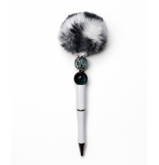 Handmade Black & White Pom-Pom Pen with Ribbon Charm Cute, Fun & Full of Heart Support & Awareness