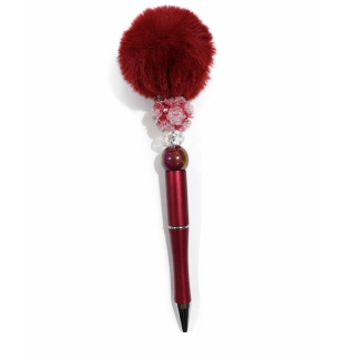 Handmade Maroon Red Pom-Pom Pen Flower Bead Cute, Fun & Full of Heart Support & Awareness