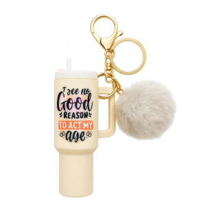 I See No Good Reason To Act My Age Cream Mini Tumbler Keychain Pill Holder Purse & Bag Accessory Support & Spread Awareness